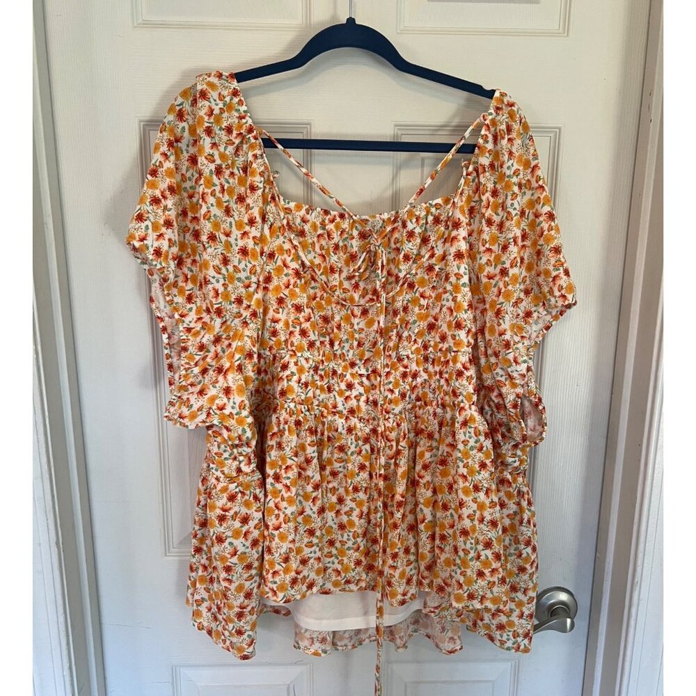 Torrid Orange Mini Floral Square Top Blouse Flowy Boho Coastal Fall 5 5X - Picture 5 of 8